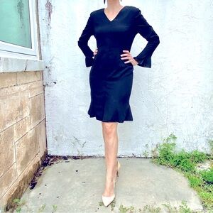 Vintage Lily Samir Nora Zandre Black Long Sleeve Knee Length Midi Dress!